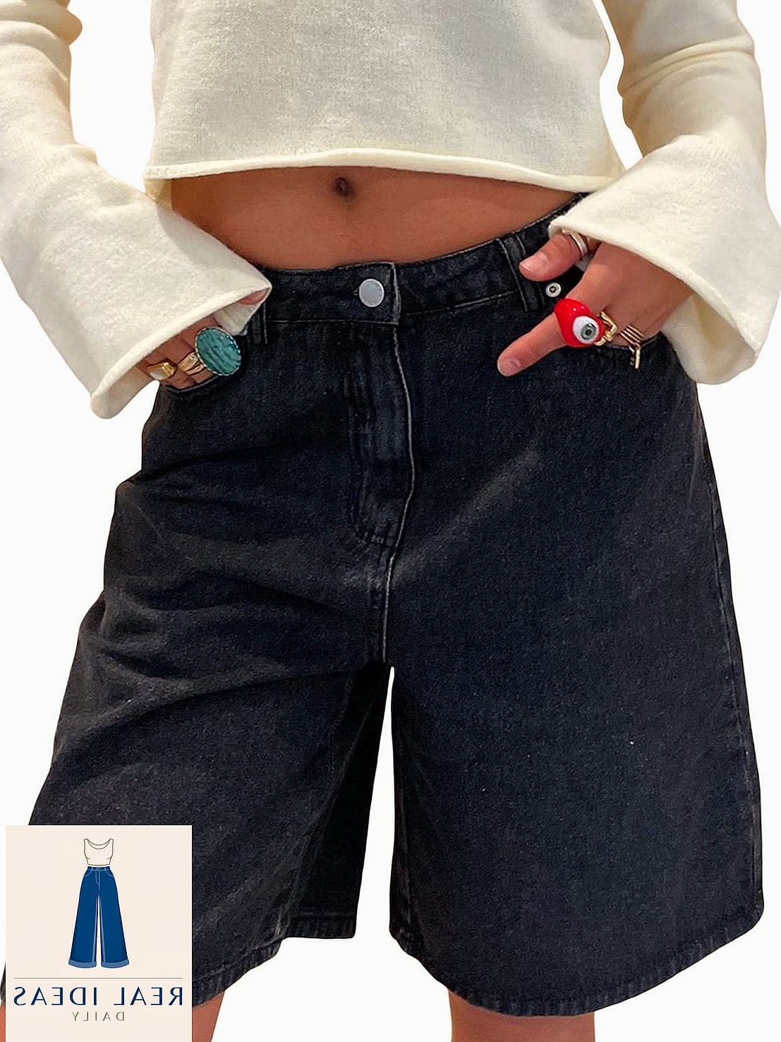 22 Baggy Jeans Outfit Women Worth Pinning Immediately 22 Biker Shorts Under an Oversized Sweater With Baggy Jeans on Top