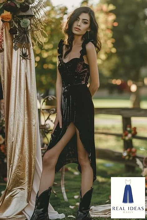 22 Black Cowboy Boots Outfit That Are Dreamy and So Inspiring 2 Black Cowboy Boots With a Slip Dress