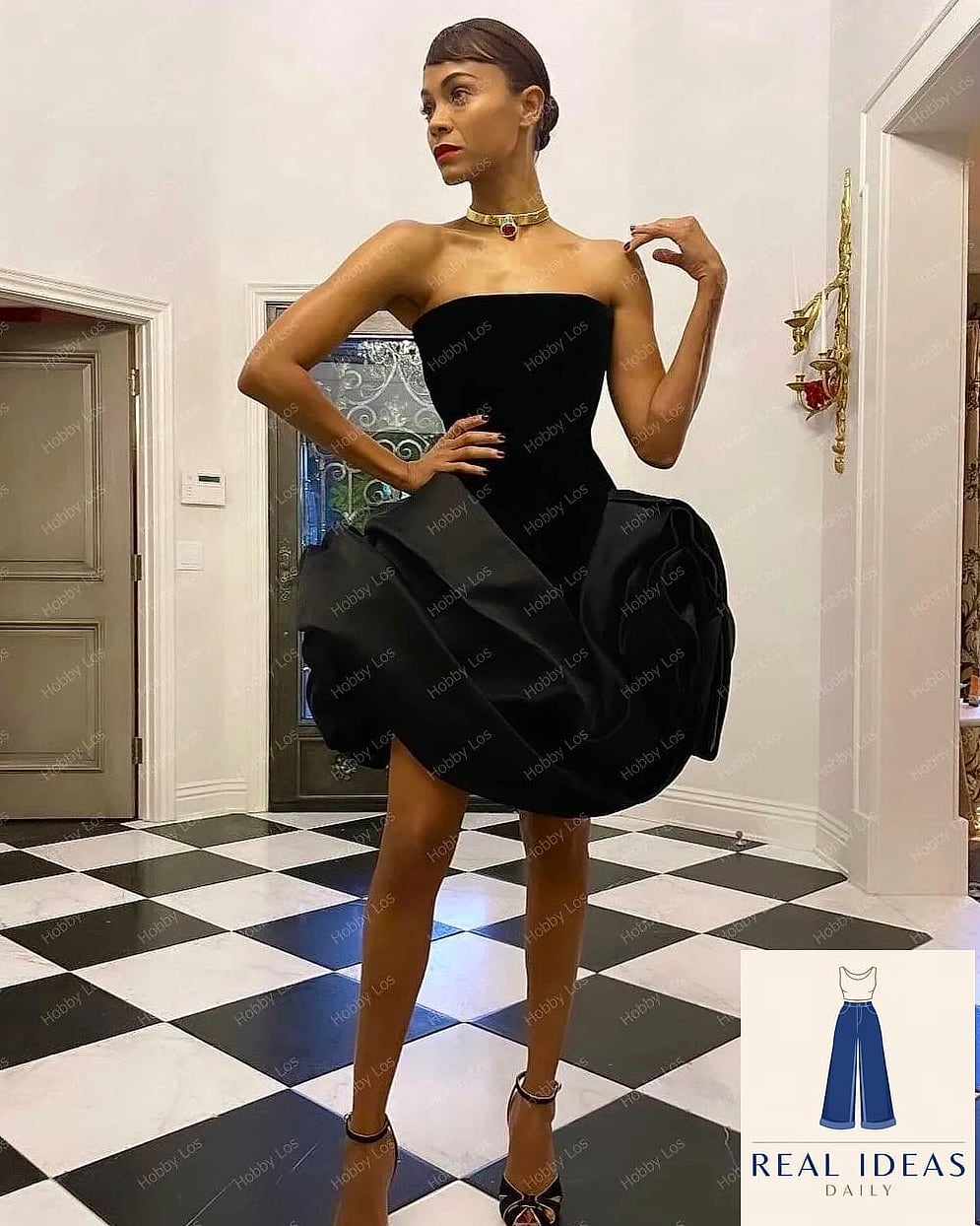 Black Dress and Oversized Hoop Earrings