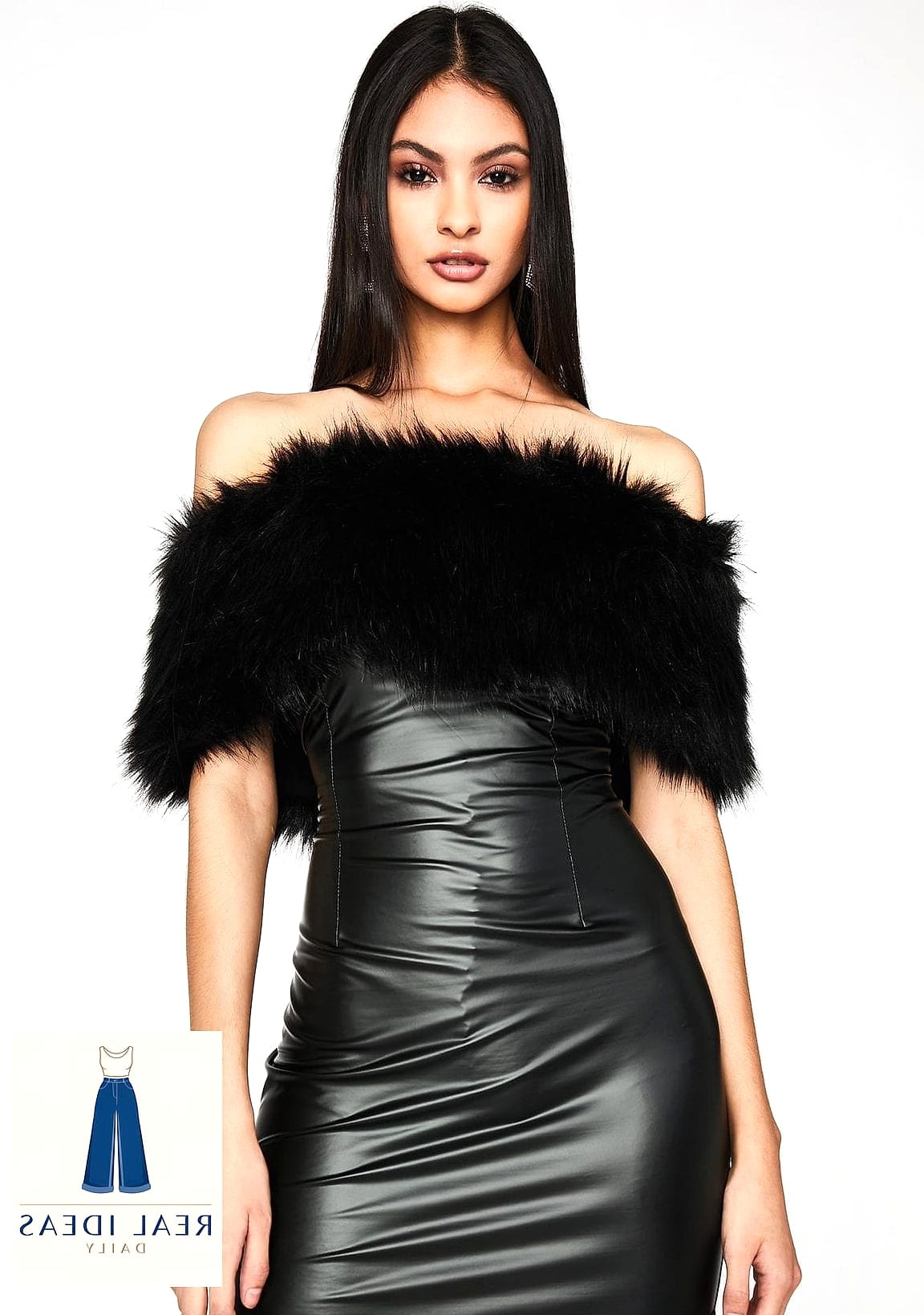 Black Dress With a Faux Fur Bag