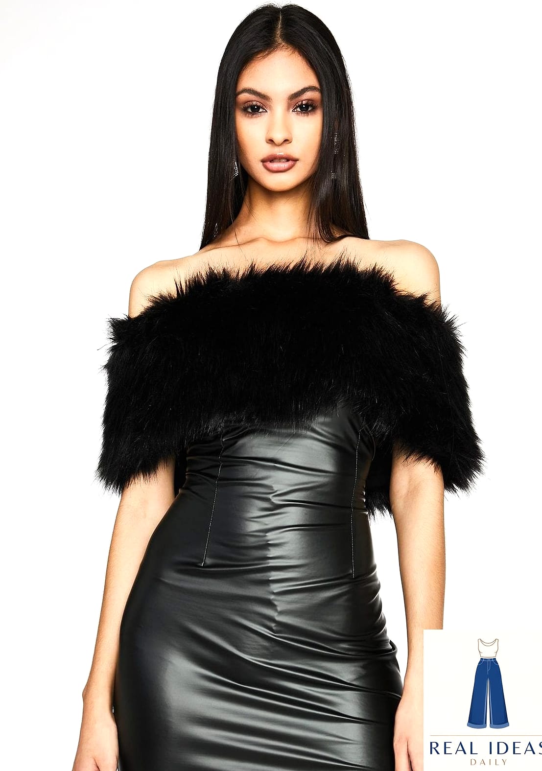 Black Dress and a Faux Fur Jacket Combo