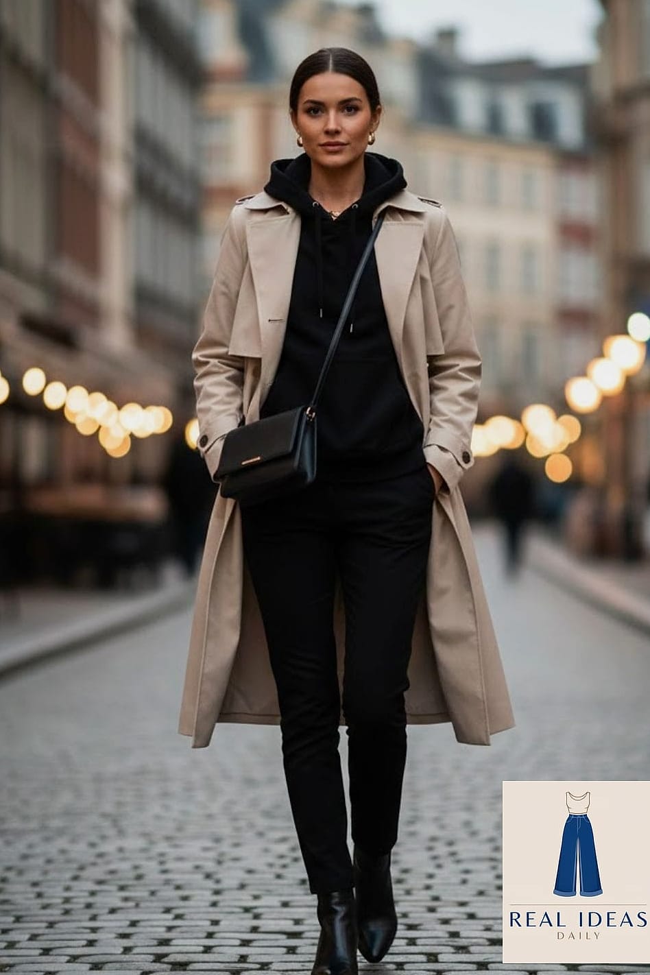 Black Hoodie With a Trench Coat