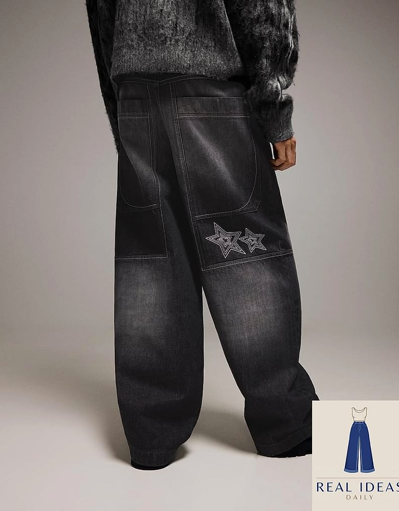 25 Dark Baggy Jeans Outfit Every Style Lover Needs to See 6 Black Leather Jacket and Baggy Jeans