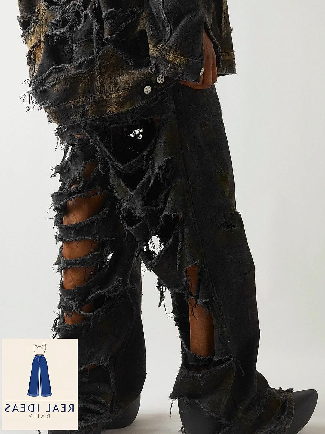 Black Shirt with Distressed Jeans for Rugged Charm