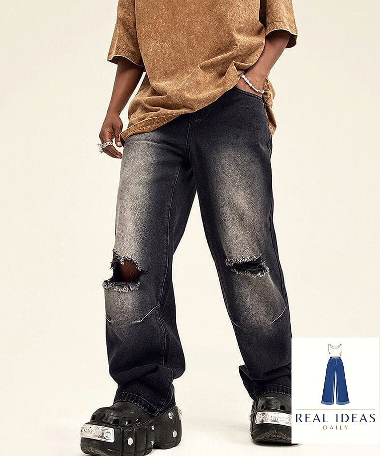Black Shirt with Distressed Jeans for Rugged Charm