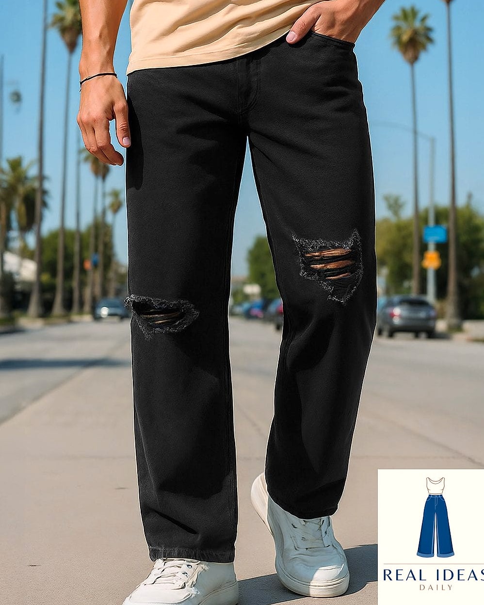 Black Shirt with Distressed Jeans for Rugged Charm