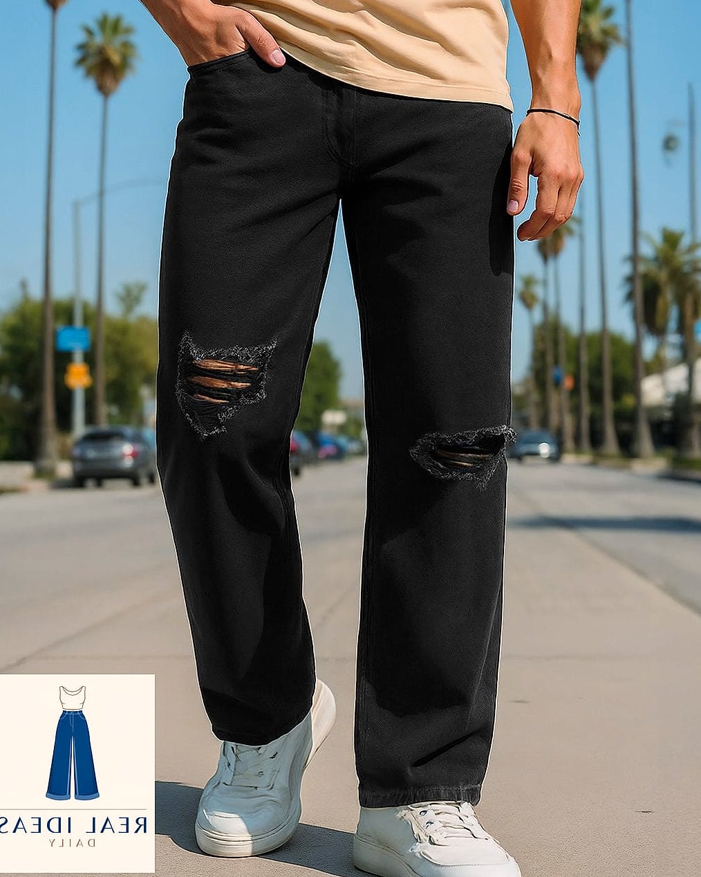 Black Shirt with Distressed Jeans for Rugged Charm