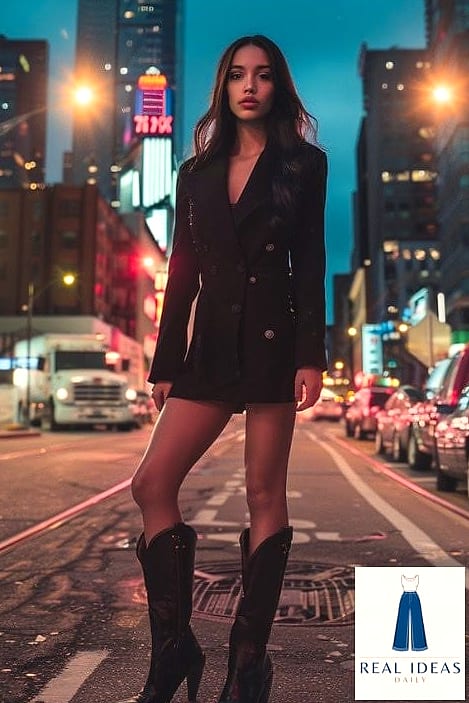 Blazer Dress with Tall Boots