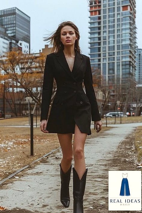22 Black Cowboy Boots Outfit That Are Dreamy and So Inspiring 21 Blazer Dress for Effortless Polish