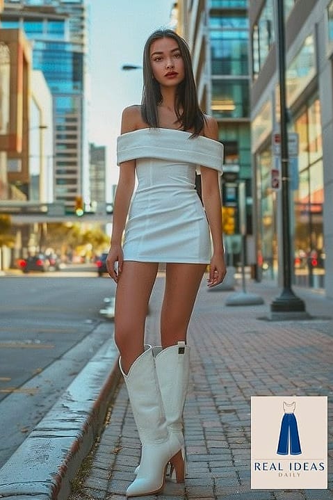 22 White Boots Outfit Worth Bookmarking Right Now 8 Bodycon Dress with White Knee-High Boots