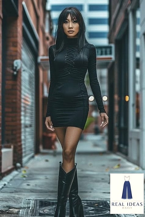 22 Black Cowboy Boots Outfit That Are Dreamy and So Inspiring 8 Bodycon Dress for a Night Out