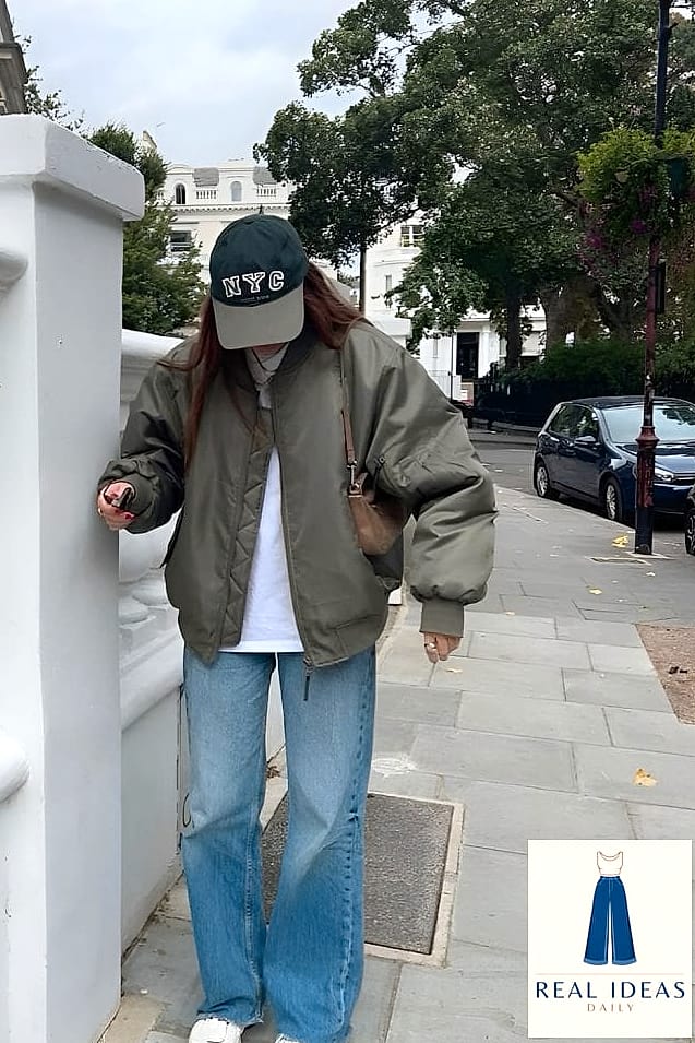 Bomber Jacket and Baggy Jeans for Casual Weekend Errands