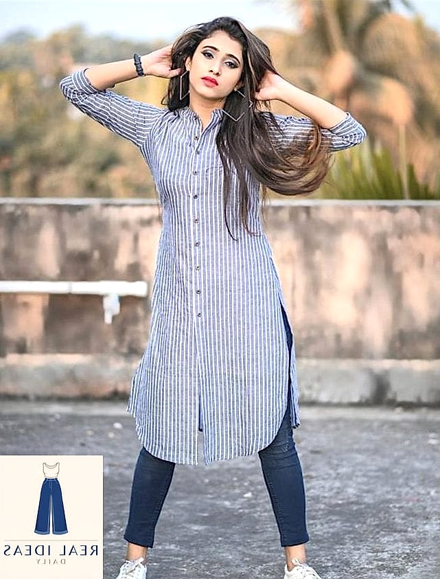 Bright Kurti and Baggy Jeans for a Pop of Color