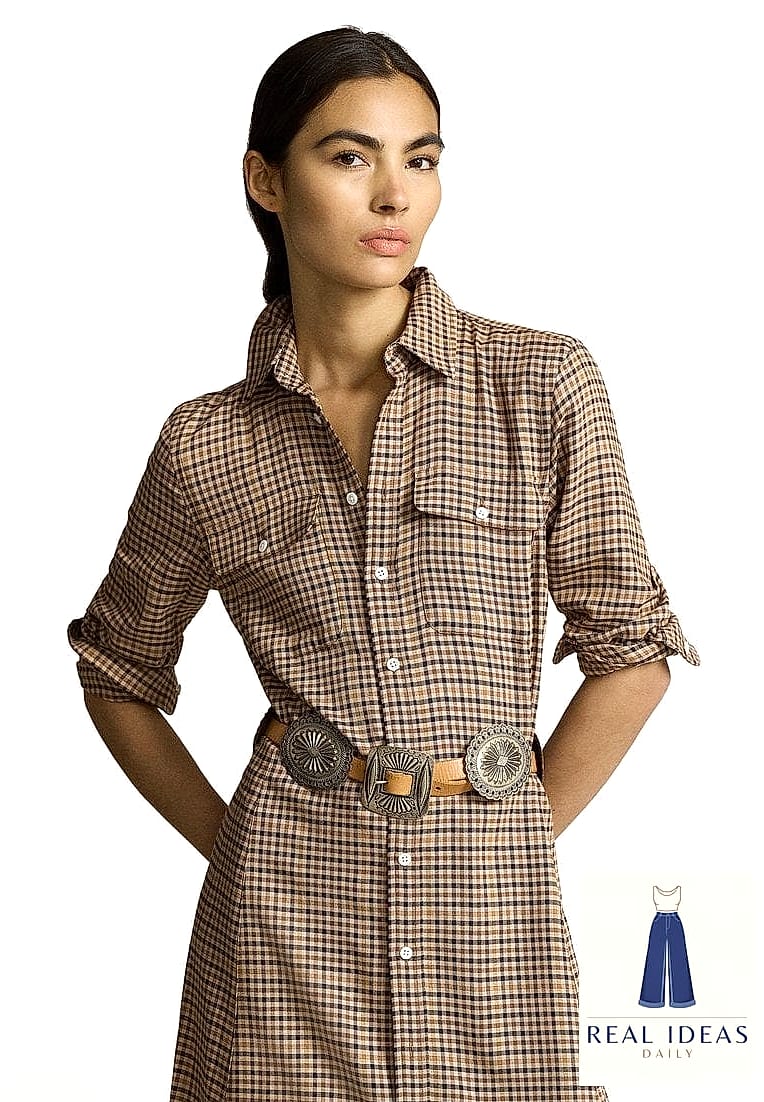 24 Brown Dress Outfit That Every Stylist Needs to See 13 Brown Dress With Plaid Accents