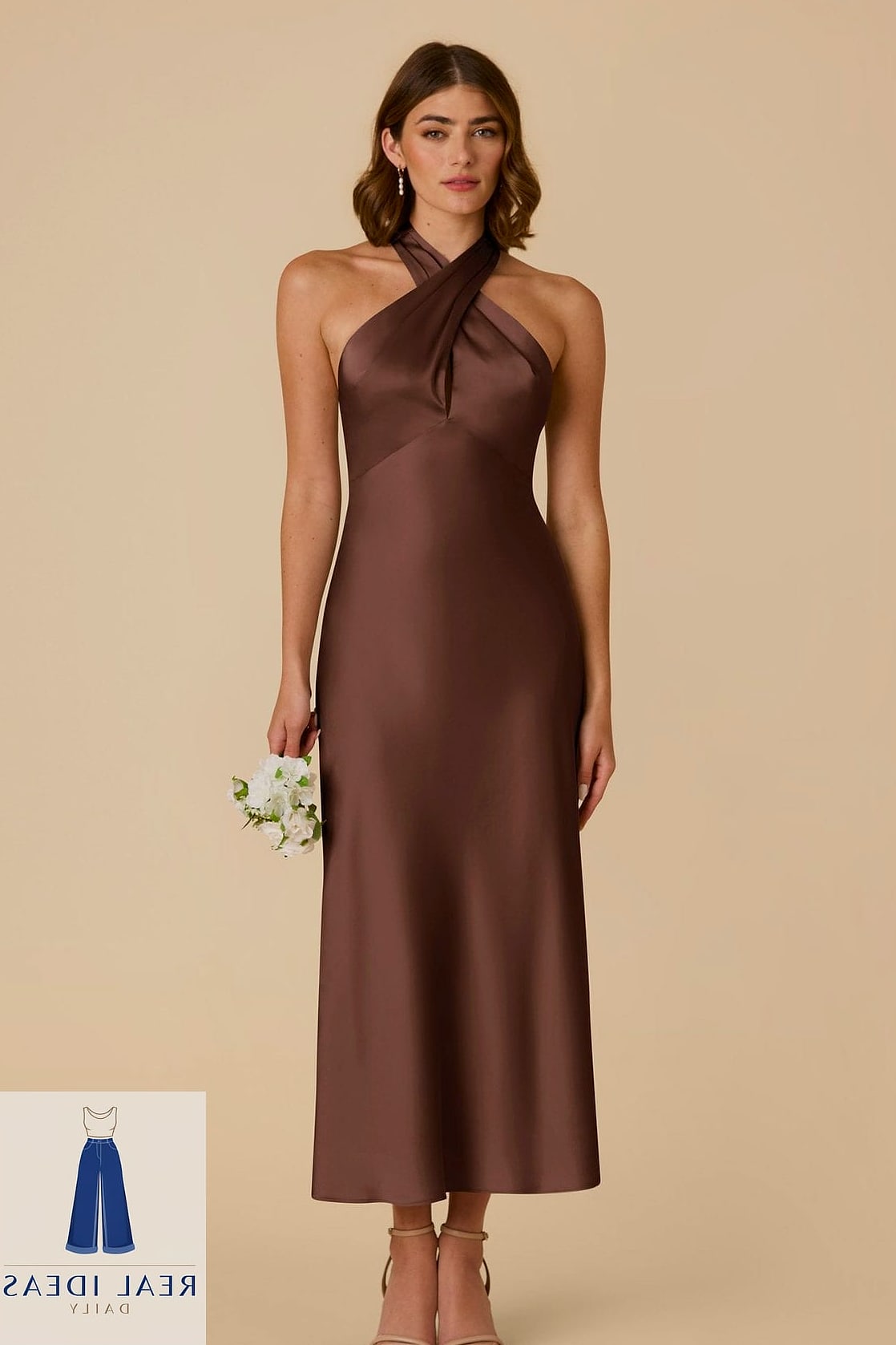 24 Brown Dress Outfit That Every Stylist Needs to See 15 Brown Wedding Guest Dress With Statement Earrings
