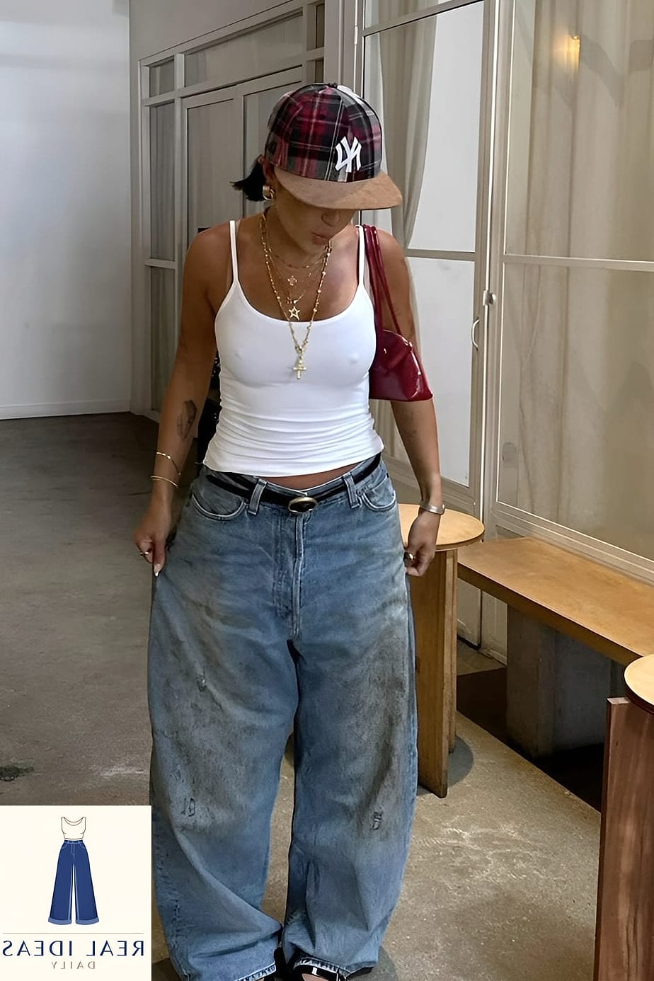 Burgundy Top and Baggy Jeans for Rich Fall Tones