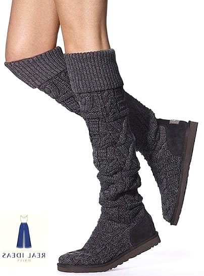 21 Knee High Boots Outfit That Are Trending Right Now 9 Cable Knit Turtleneck with Denim Skirt