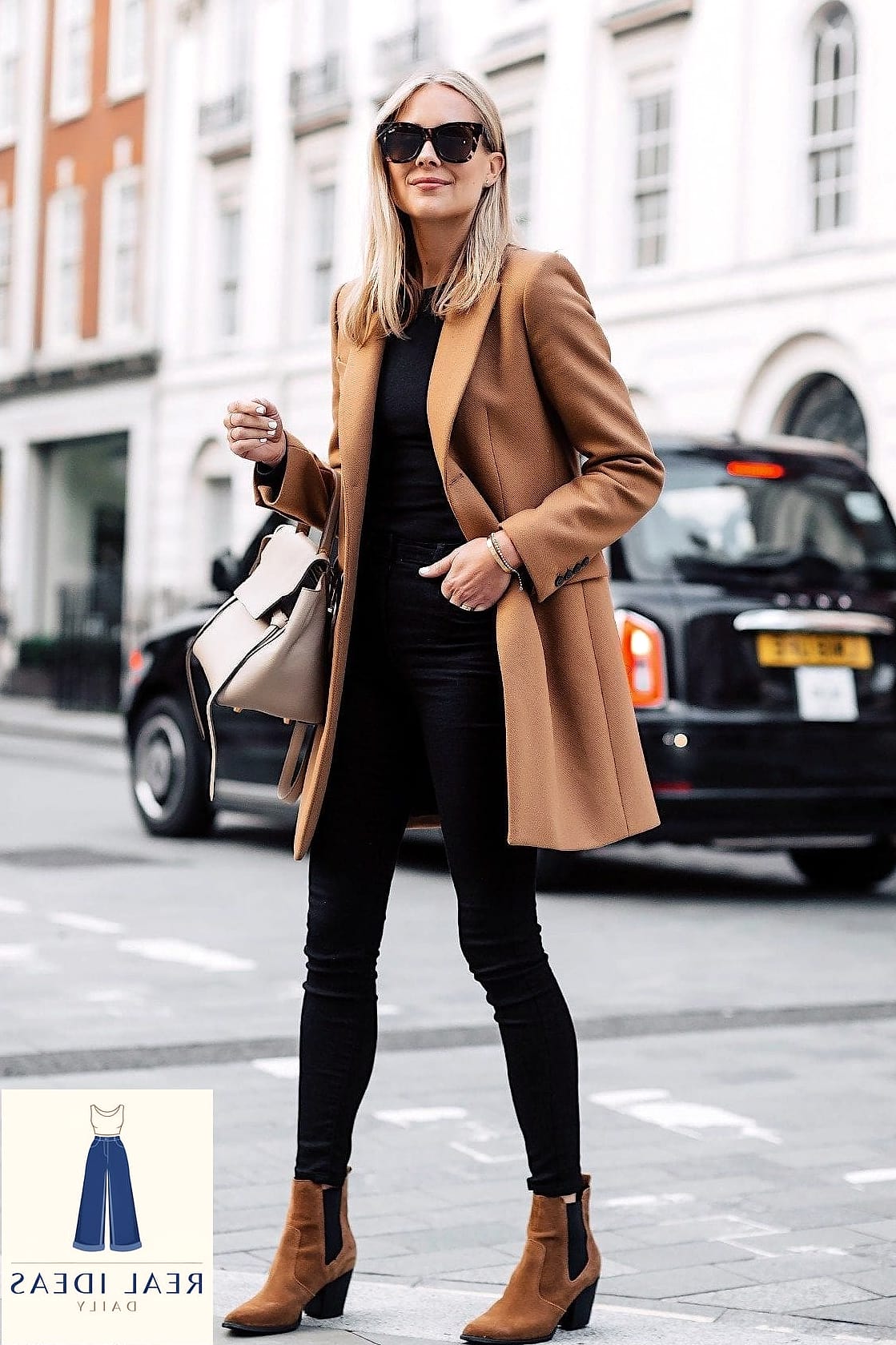 Camel Coat and Straight-Leg Jeans with Boots