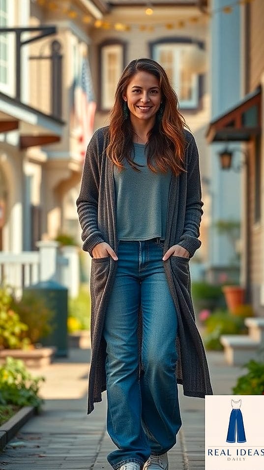 CARDIGAN & BAGGY JEANS