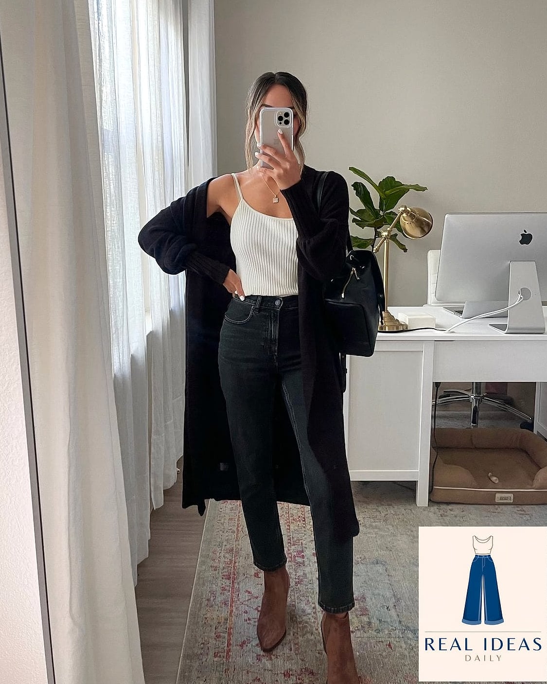 Cardigan and pleated skirt combo