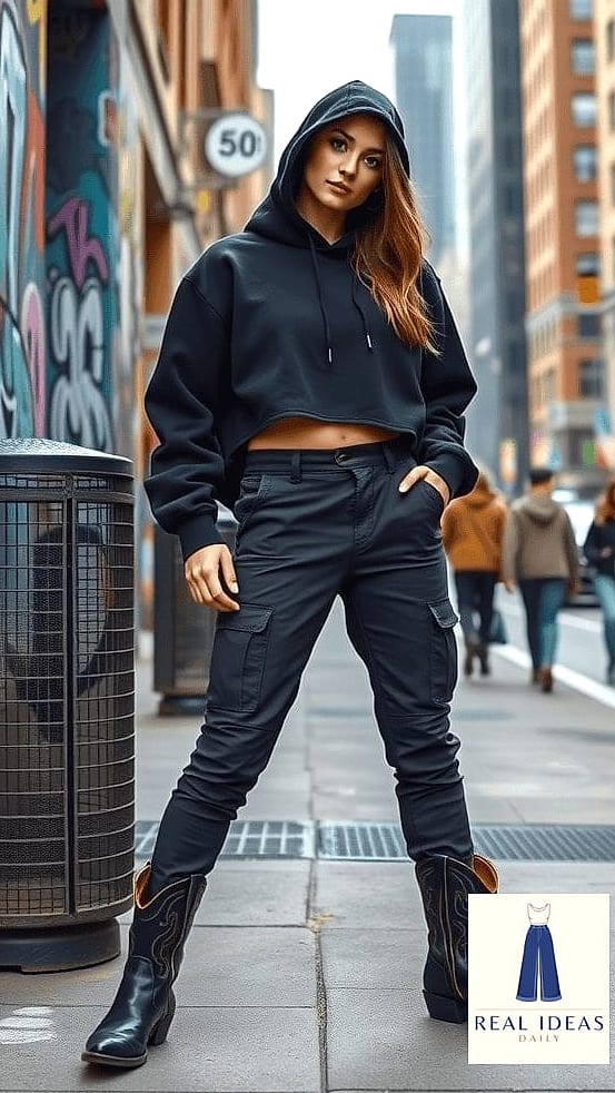 22 Black Cowboy Boots Outfit That Are Dreamy and So Inspiring 22 Cargo Pants and a Fitted Top