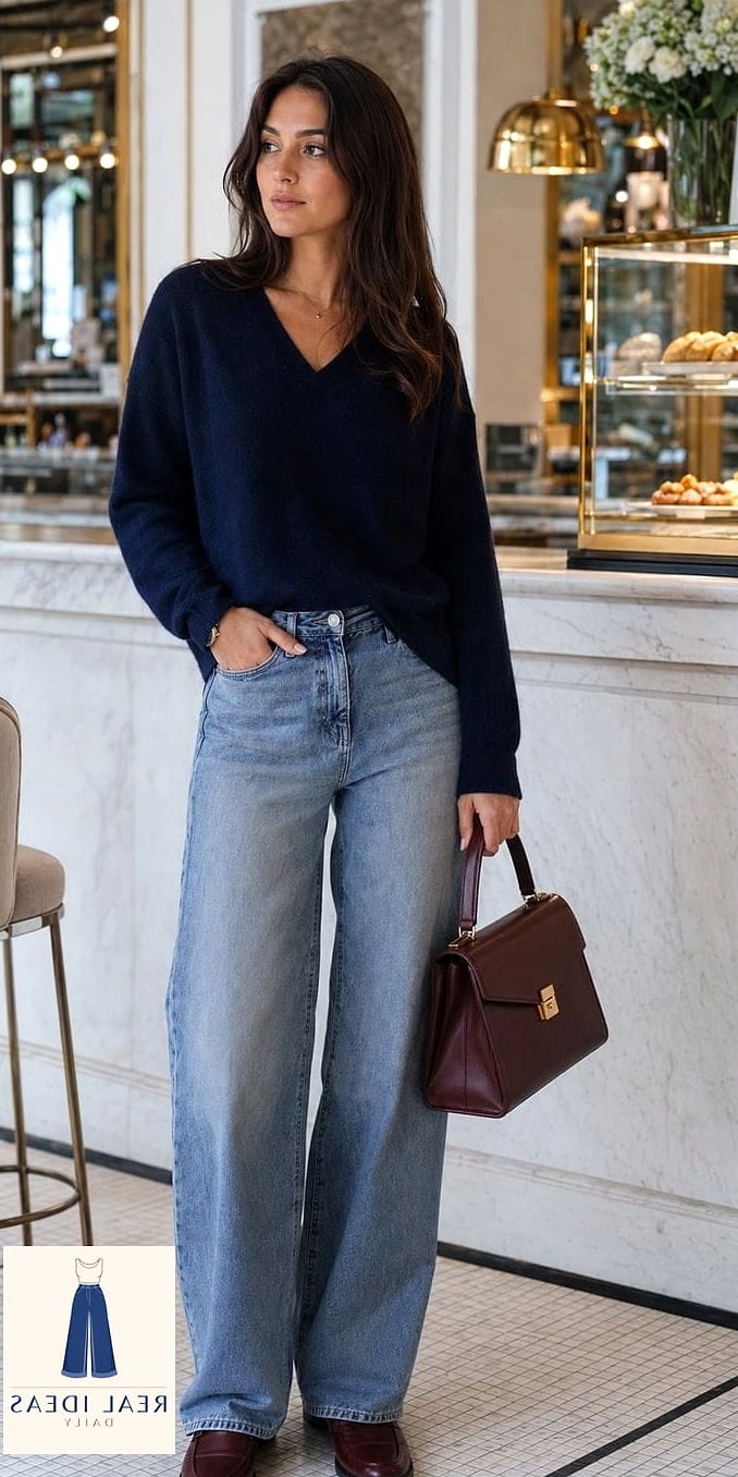 Cashmere Sweater and Baggy Jeans for Elevated Simplicity