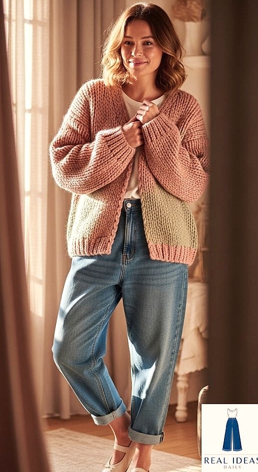 CHUNKY CARDIGAN & BAGGY JEANS