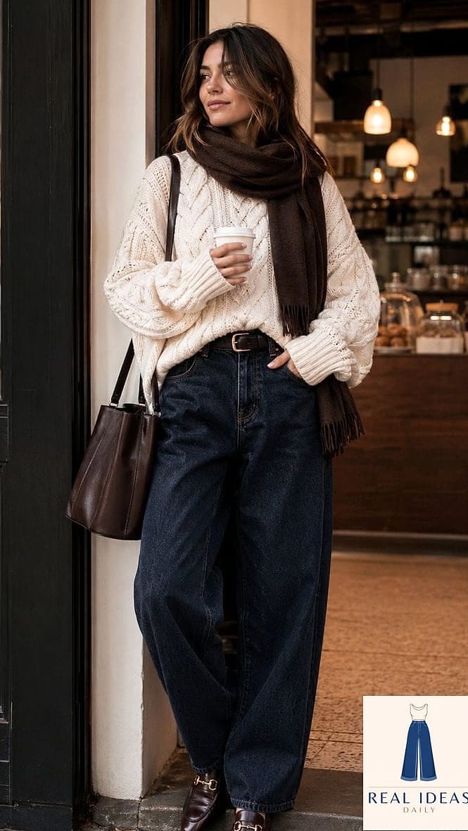 CHUNKY KNIT CARDIGAN & BAGGY JEANS