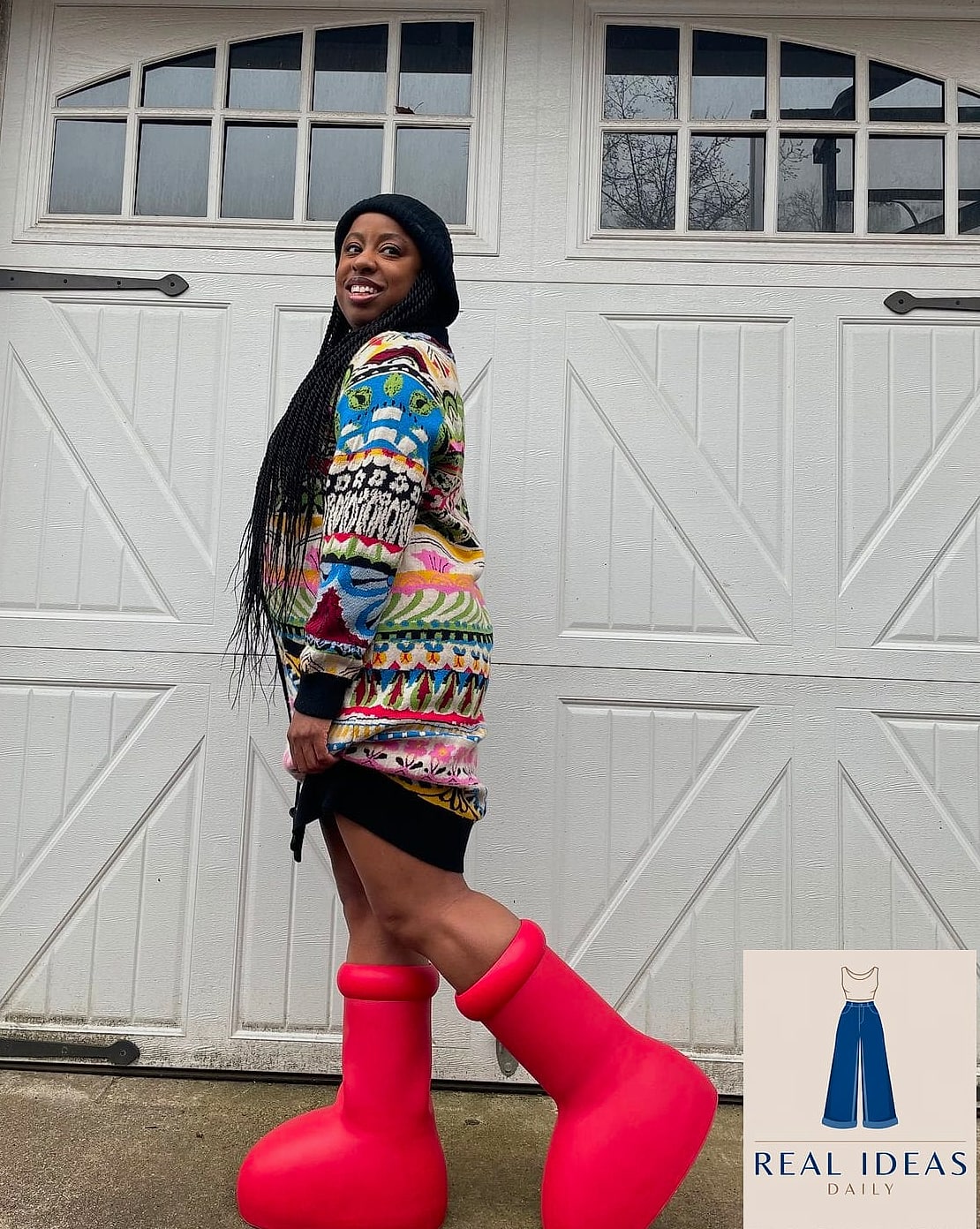 21 Red Boots Outfit Every Woman Needs to See 5 Chunky Knit Sweater With Red Boots