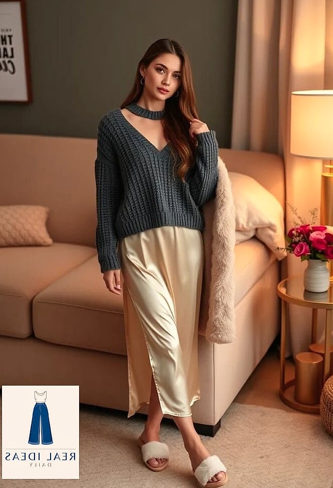 21 Silk Dress Outfit Worth Bookmarking Right Now 5 Chunky Knit Cardigan Pairing