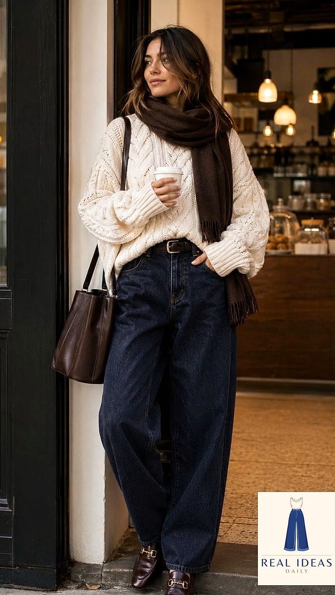 29 Baggy Jeans Outfit That Will Transform Your Look 12 Chunky Sweater & Baggy Jeans for Cold Days