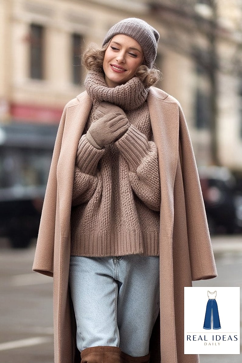 Chunky Turtleneck and Baggy Jeans with Knee-High Boots