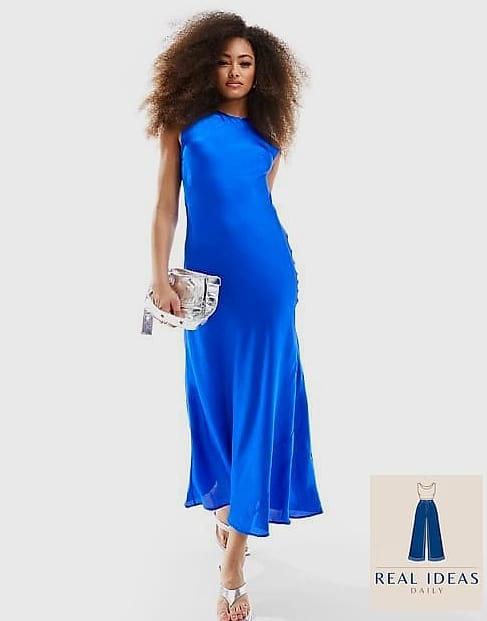27 Blue Dress Outfit That Are Dreamy and So Inspiring 10 Cobalt Satin Slip Dress With a Blazer