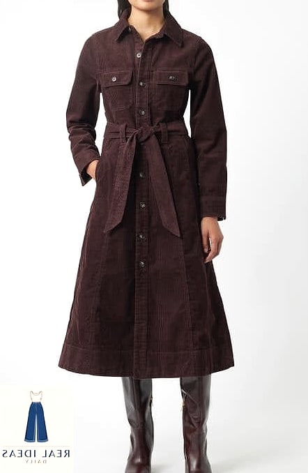 29 Winter Dress Outfit That Are Dreamy and So Inspiring 5 Corduroy Shirt Dress with Tights and Ankle Boots