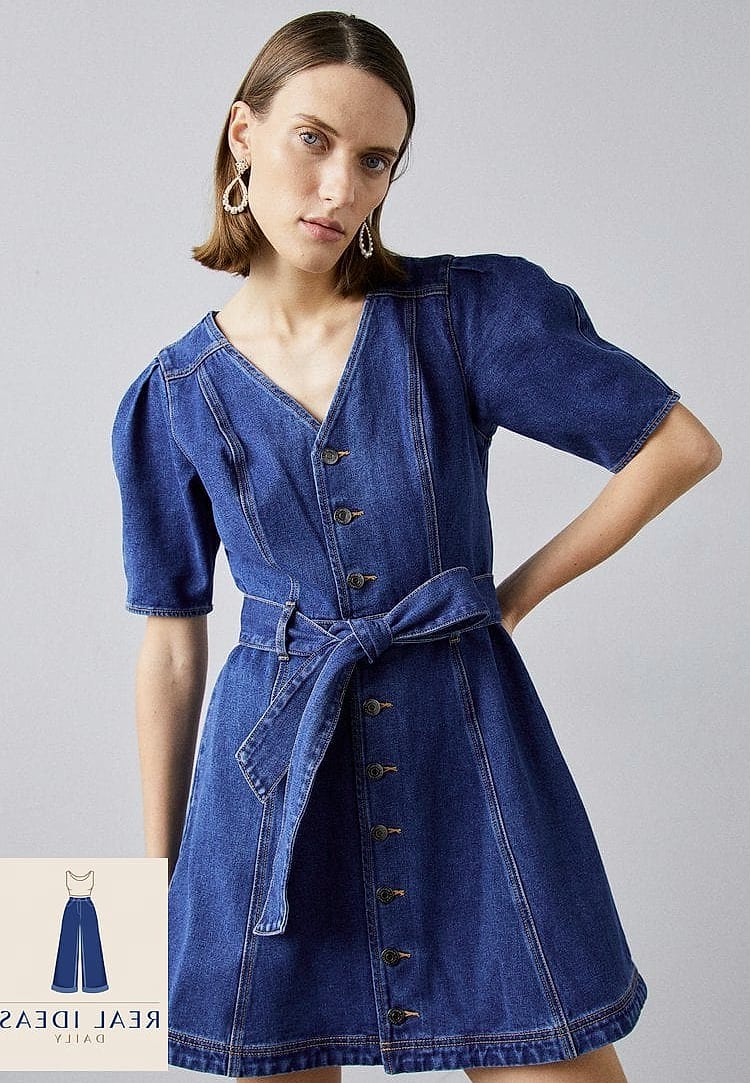 27 Blue Dress Outfit That Are Dreamy and So Inspiring 19 Cornflower Blue Dress With a Denim Jacket