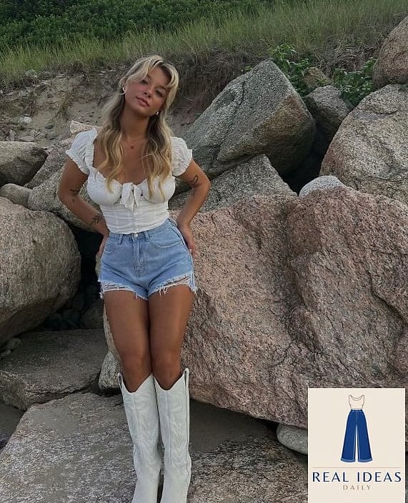 25 Cowgirl Boots Outfit That Are Breathtakingly Beautiful 8 Corset Top with Wide-Leg Trousers and Statement Boots