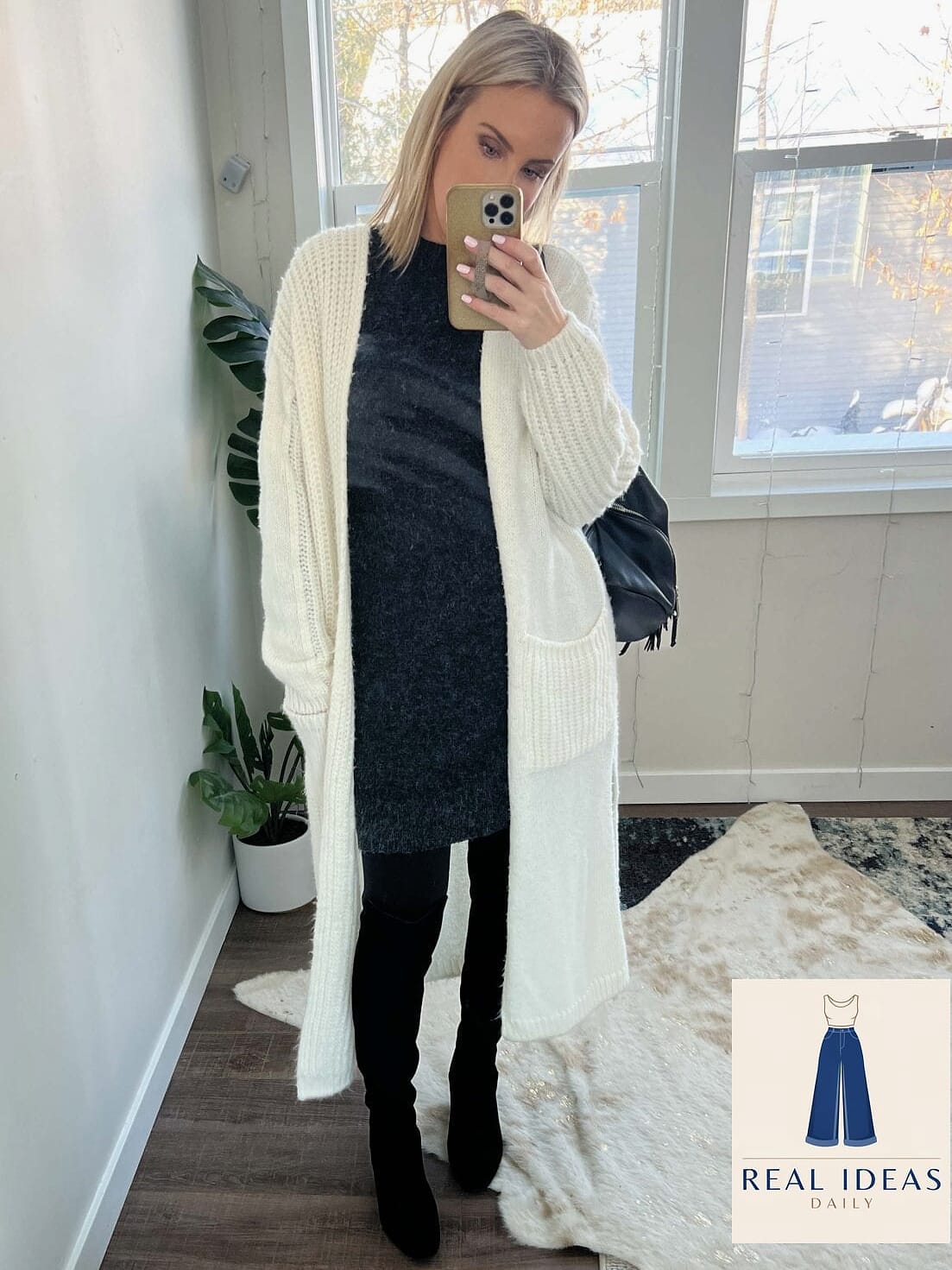Cozy Cardigan and Flat Long Boots