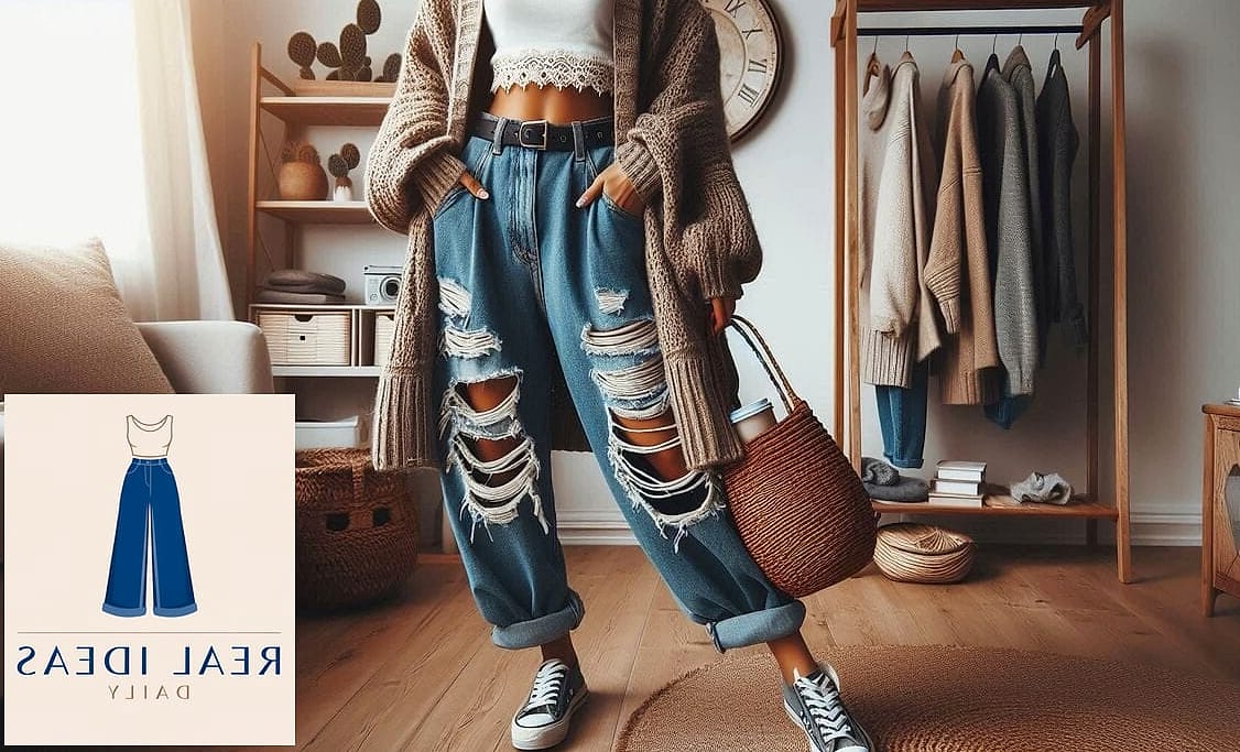 Cropped Cardigan and High-Rise Baggy Jeans Combo