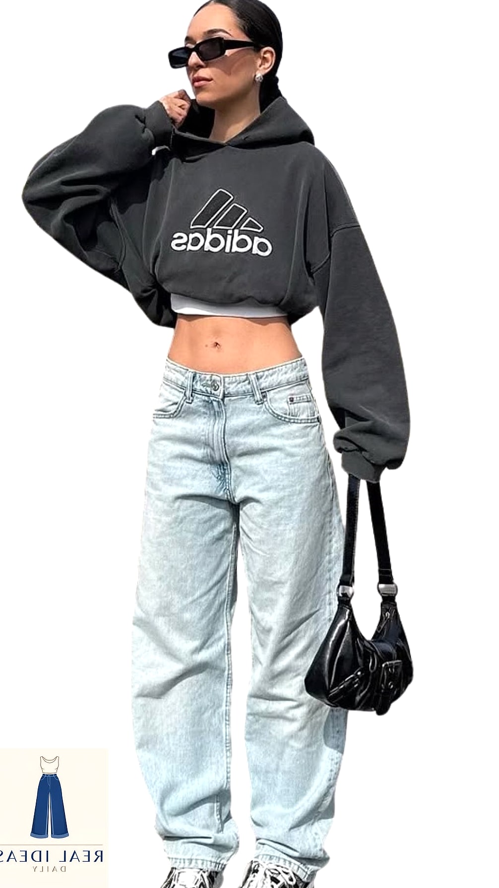 26 Cute Baggy Jeans Outfit Every Style Lover Needs to See 11 The Cropped Hoodie Combo