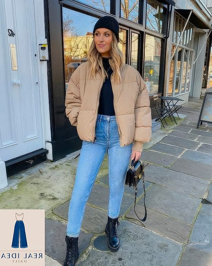 Cropped Puffer Jacket with Knee-High Fur Boots