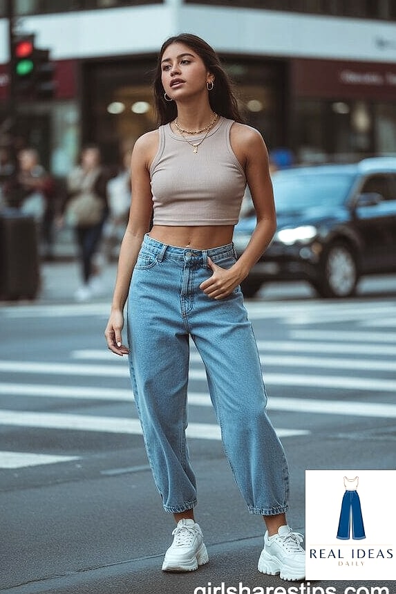The Cropped Tank and Baggy Denim Combo