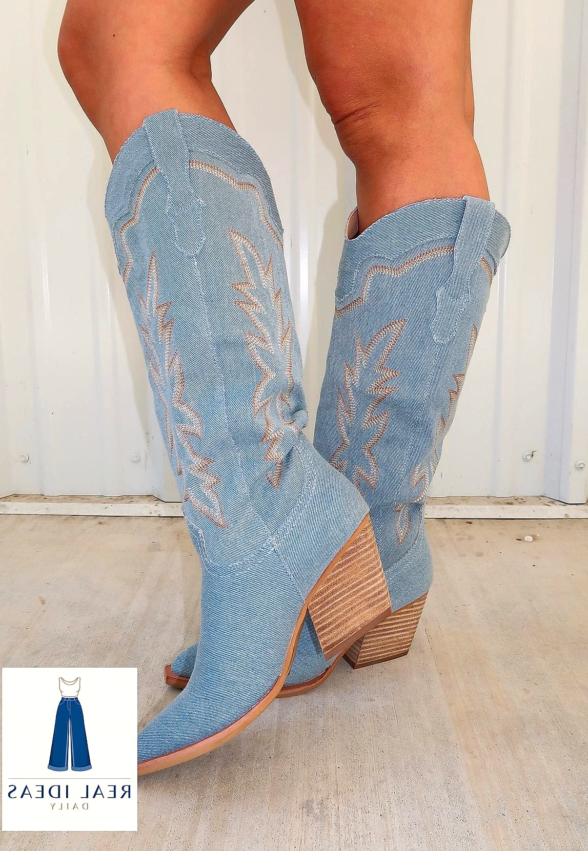 25 Cowgirl Boots Outfit That Are Breathtakingly Beautiful 11 Denim-on-Denim with Contrasting Cowgirl Boots