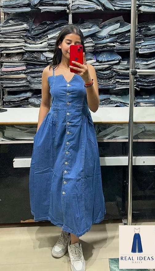 Denim Dress with a Chunky Cardigan