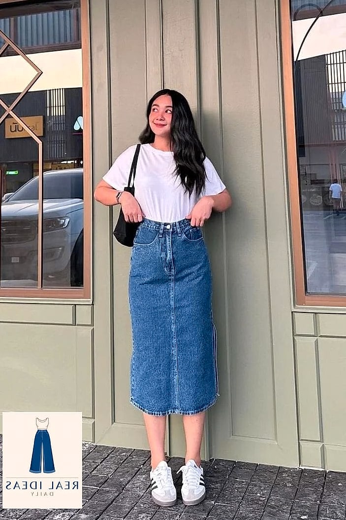 DENIM SKIRT WITH SNEAKERS + BASIC TEE OR TANK