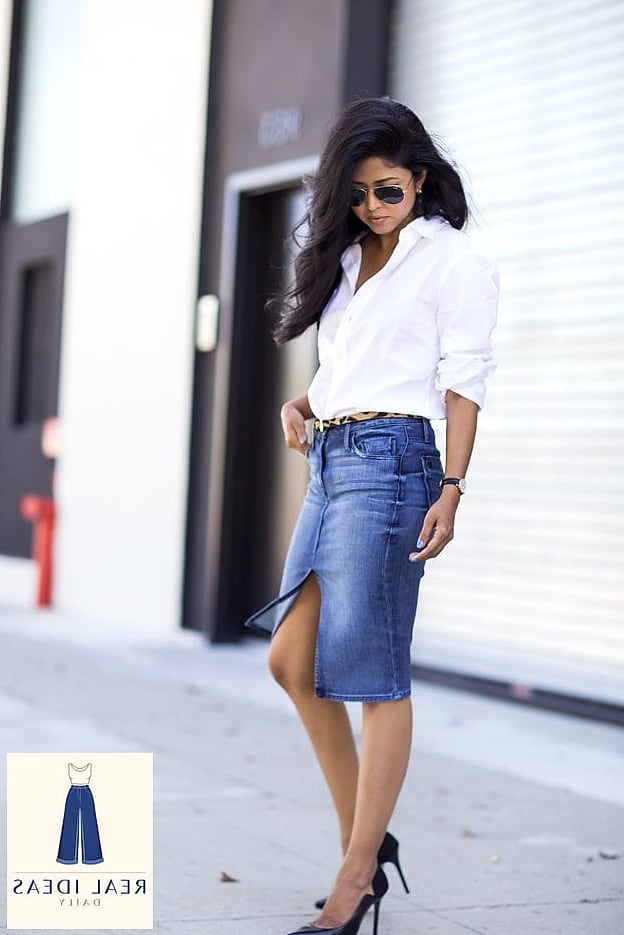 Denim Skirt + Plaid Shirt + Combat Boots