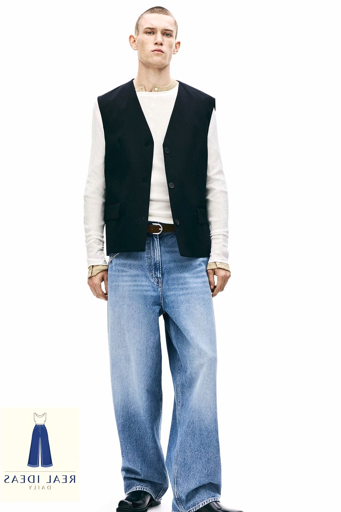 29 Baggy Jeans Outfit That Will Transform Your Look 15 Denim Vest & Baggy Jeans for a Retro Vibe