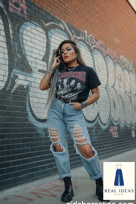 Distressed Baggy Jeans With Combat Boots for an Edgy Vibe