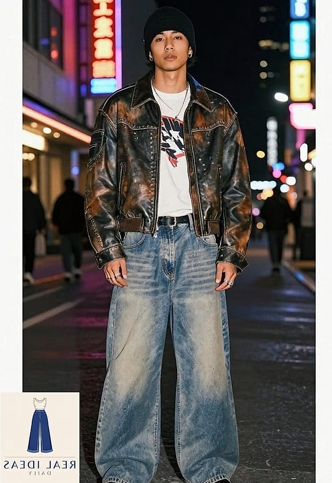 EDGY LEATHER JACKET & BAGGY JEANS