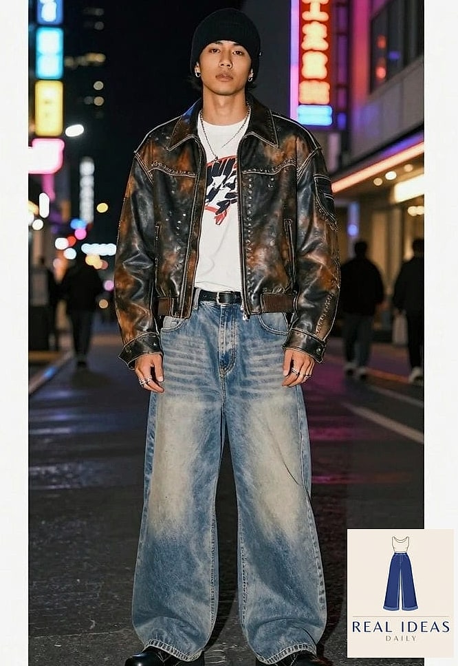 EDGY LEATHER JACKET & BAGGY JEANS