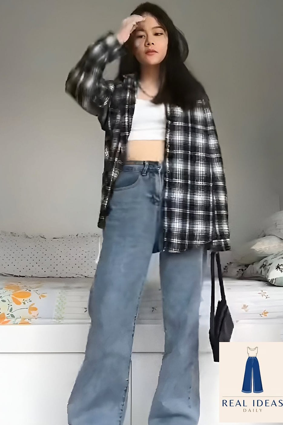Flannel Shirt Tied at the Waist